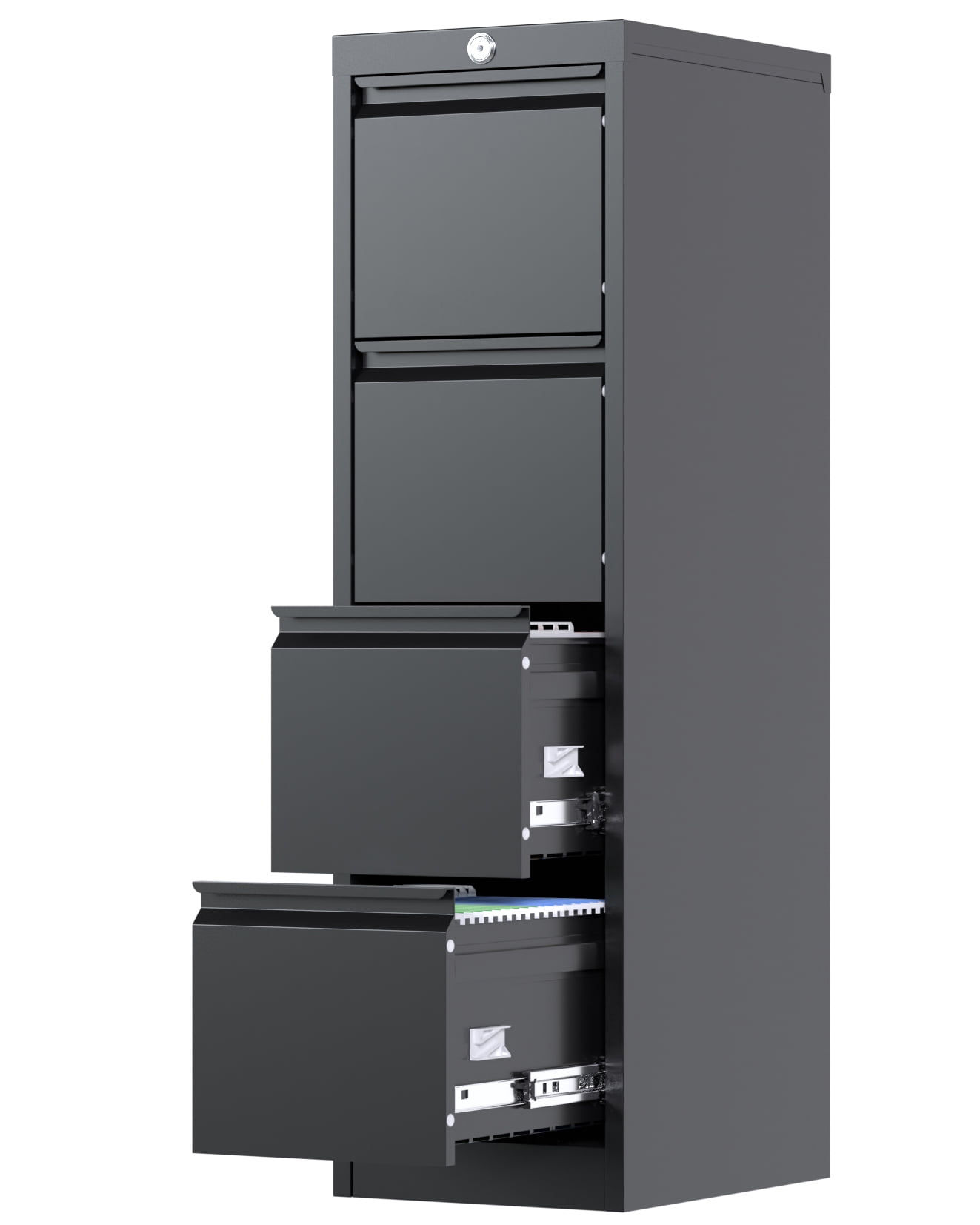 Black Metal 4-Drawer Lockable Vertical File Cabinet