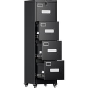 HUAXRON 4 Drawer Locking Metal Vertical File Cabinet with Wheels and Hanging Folders for Office, School, Home, Assemble Required (Black)