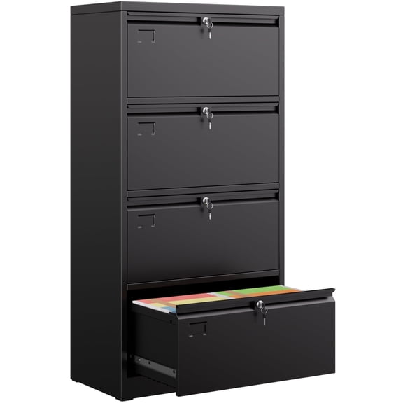 GangMeil Black 4 Drawers Metal Lateral File Cabinets with Individual Locks, Lockable Filing Storage Cabinet for Office, Home, School, Organization with Files Bar for Letter/Legal, Assembly required
