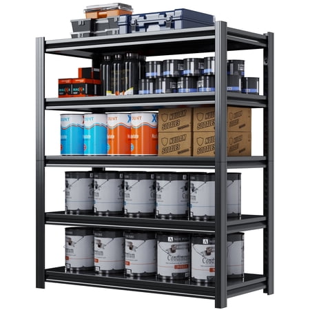GangMei 5-Tiers Metal Large Capacity Garage Storage Shelf, Adjustable Heavy Duty Shelving Unit, Utility Shelf Industrial Storage Racks for Garage Kitchen Basement Warehouse, 48"W x 24"D x 72"H