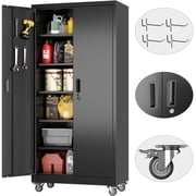 HUAXRON 71 inches Tall Metal Rolling Garage Storage Cabinets with Locking Doors and 5 Adjustable Shelves, Metal Storage Cabinet for Garage, Office, Home, Classroom, Assemble Required(Black)