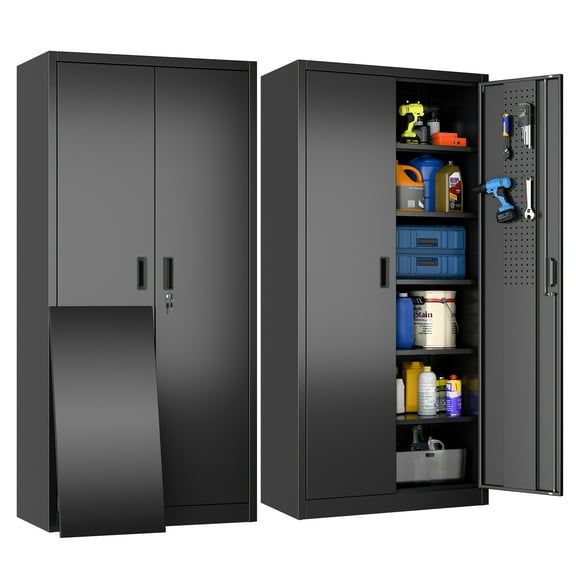 GangMei 71 inches Tall Metal Garage Storage Cabinets with Locking Doors and 5 Adjustable Shelves, Metal Storage Cabinet for Garage, Office, Home, Classroom, Assemble Required(Black)