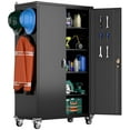 thumbnail image 1 of HUAXRON Upgraded Wide & Deep Garage Storage Cabinet with Wheels, Lockable Metal Storage Cabinet with Pegboards and 9 Hooks, 2 Tool Pouches for Garage,4 Adjustable Shelves, Assembly Required, 1 of 8