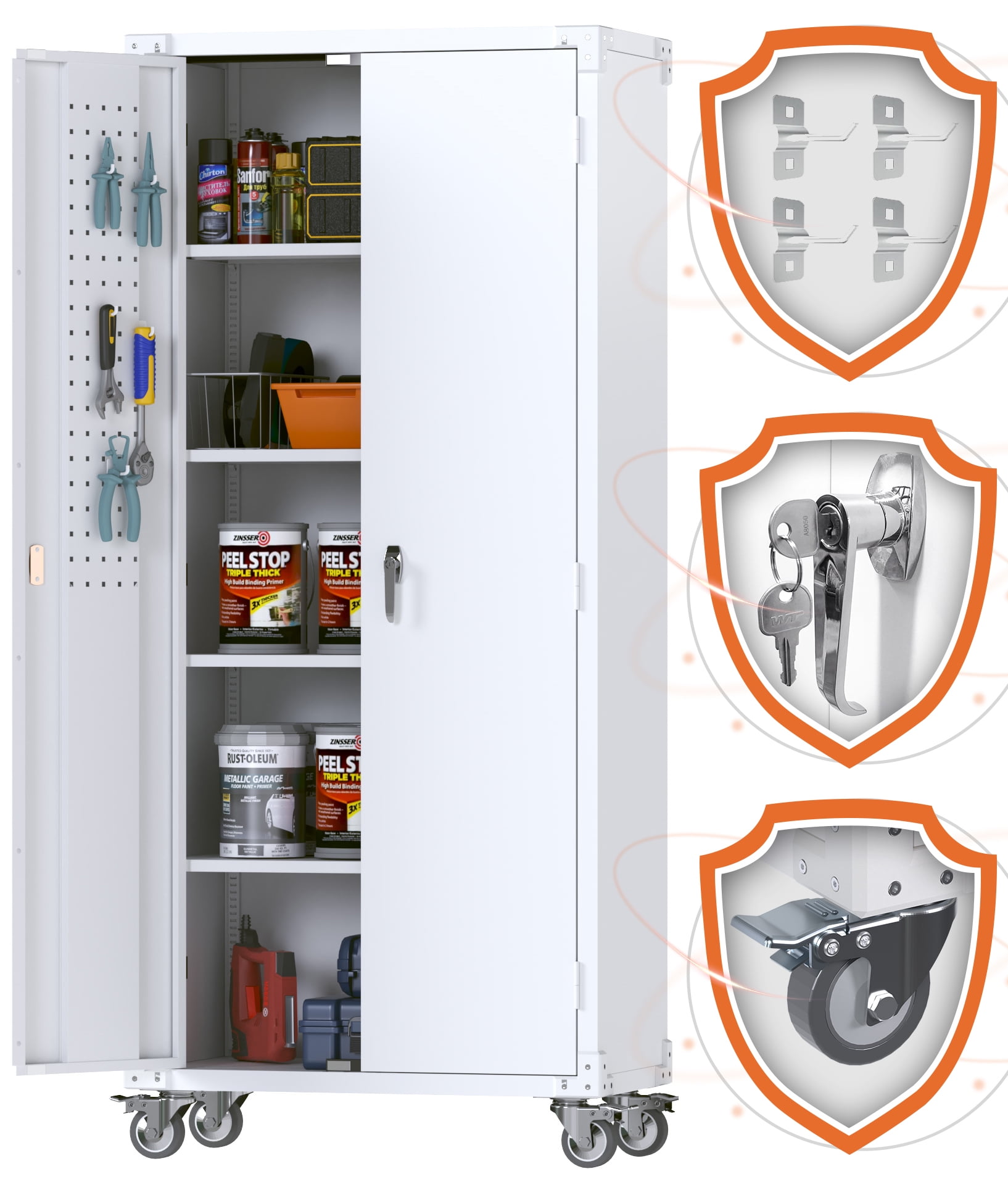 72-Inch White Metal Freestanding Lockable Office Cabinet with Adjustable Shelving