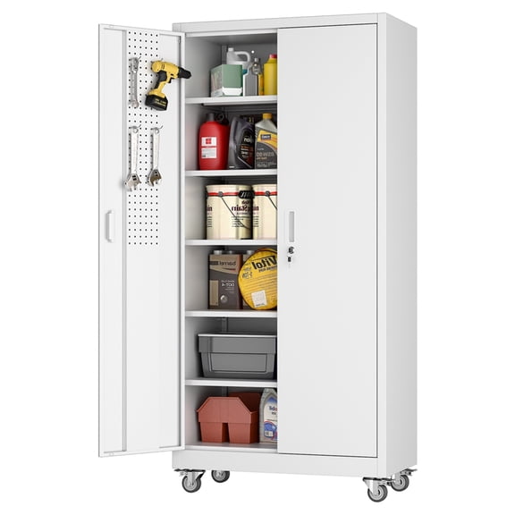GangMei 72" Metal Garage Cabinet with Wheels and Pegboard 2026 New