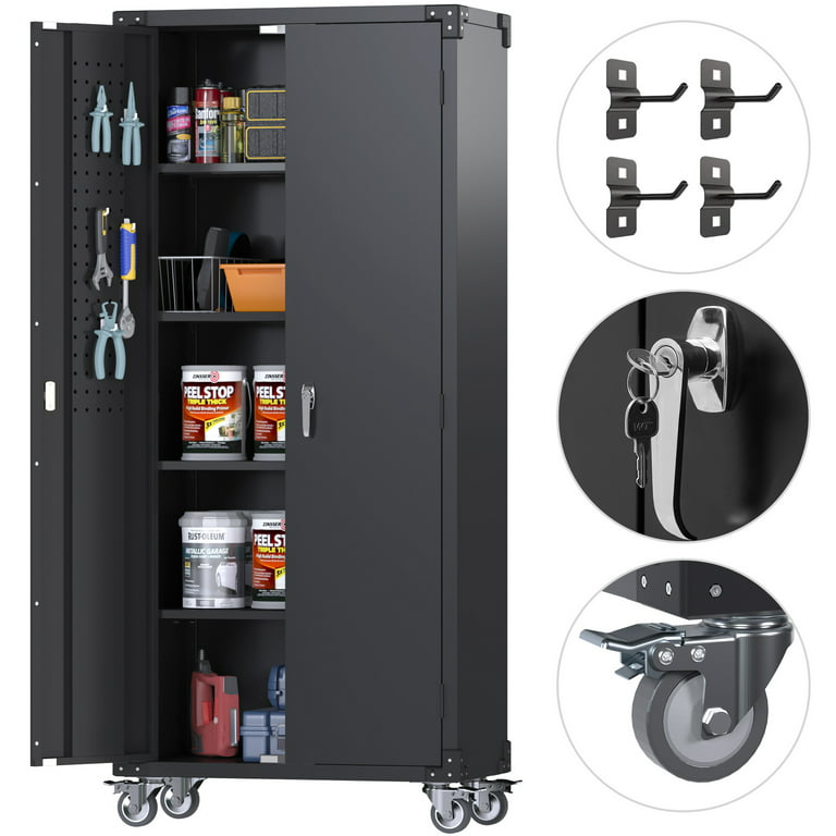 GangMei 72 Inches Tall Metal Garage Storage Cabinet,Lockable Black Storage Cabinet with Door and Adjustable Shelves for Office and Home, Assembly