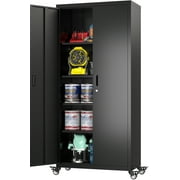 GangMei 72 in Metal Garage Storage Cabinets with Wheels, Black Tall Rolling Tool Cabinets with 4 Adjustable Shelves, Steel Utility Cabinet for Garage, Office, Kitchen, Assembly Required