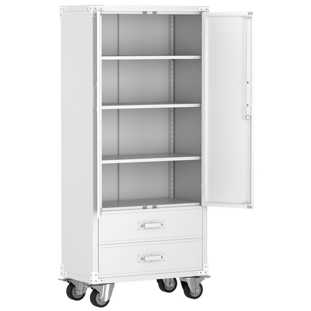 GangMei 72'' Metal Rolling Garage Storage with Two Drawers and