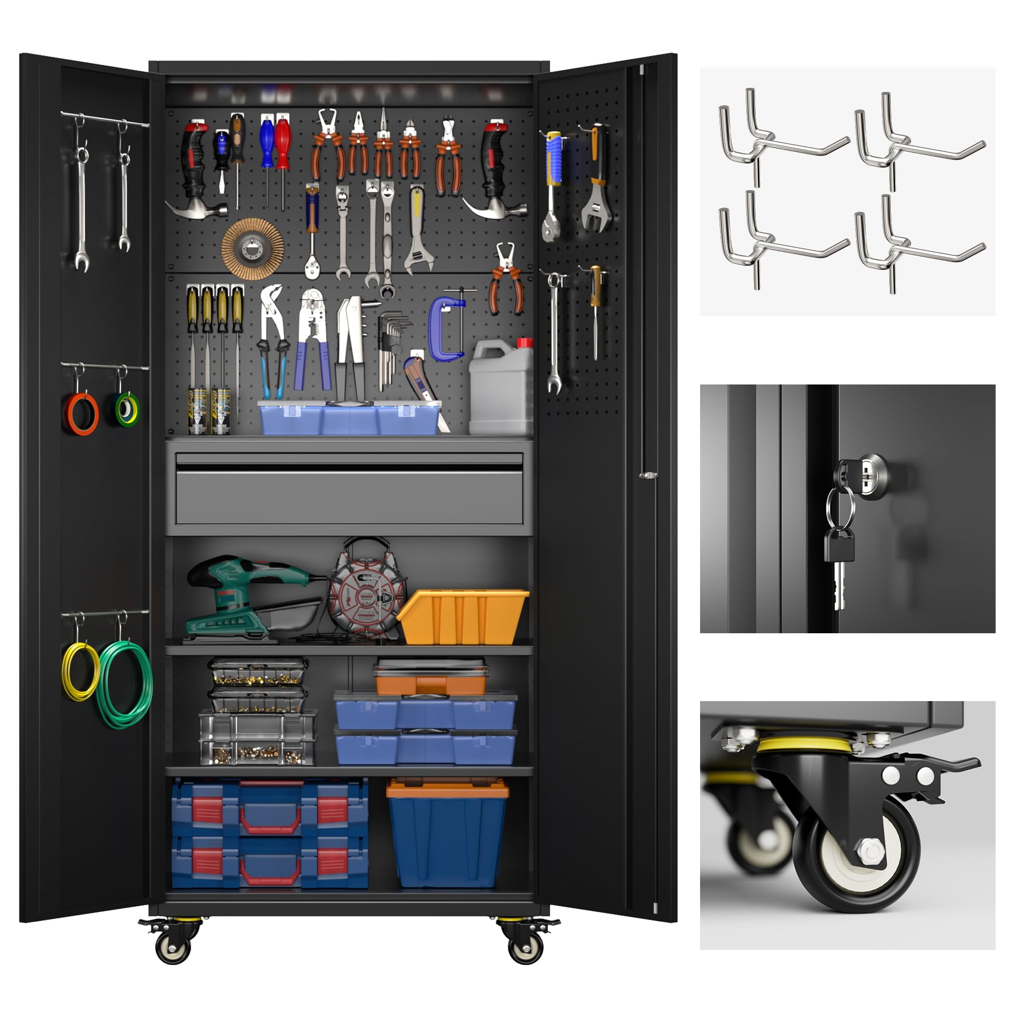 GangMei 72" Metal Storage Cabinet with Wheels and 1 Drawer