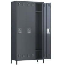 GangMei 72 inches 3 Doors Metal Storage Cabinet Locker for Employees，Large Steel Combination Locker Cabinet for Gym, Living Room, School , Office with Locking Doors(Dark Gray)
