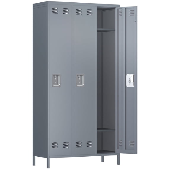 HUAXRON 72 inches 3 Doors Metal Storage Locker for Employees,Large Steel Combination Locker Cabinet for Gym, Living Room, School , Office with Locking Doors(Light Gray)