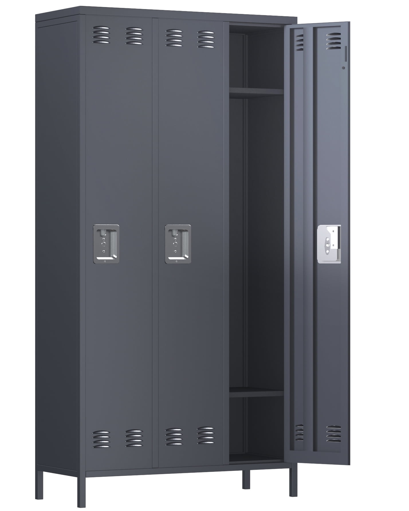 GangMei 72 inches Metal Storage Cabinet Locker with 3 Locking Doors for EmployeesLarge Steel Combination Locker Cabinet for Garage, Gym, Living Room, School , Office (Dark Gray)