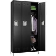 GangMei 72 inches Metal Storage Cabinet Locker with 3 Locking Doors for Employees Large Steel Combination Locker Cabinet for Garage, Gym, Living Room, School , Office Black