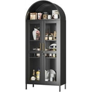 GangMei 73 Inches Lockable Metal Arched Display Cabinet with Glass Doors, Storage Bookcase for Pantry, Curio, Office, 2 Shelves, Assembly Required