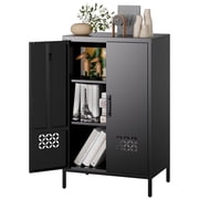 GangMei 42 H Metal Kitchen Pantry Storage Cabinet with Adjustable Shelves for Kitchen, Living Room,White,Assembly Required,Black