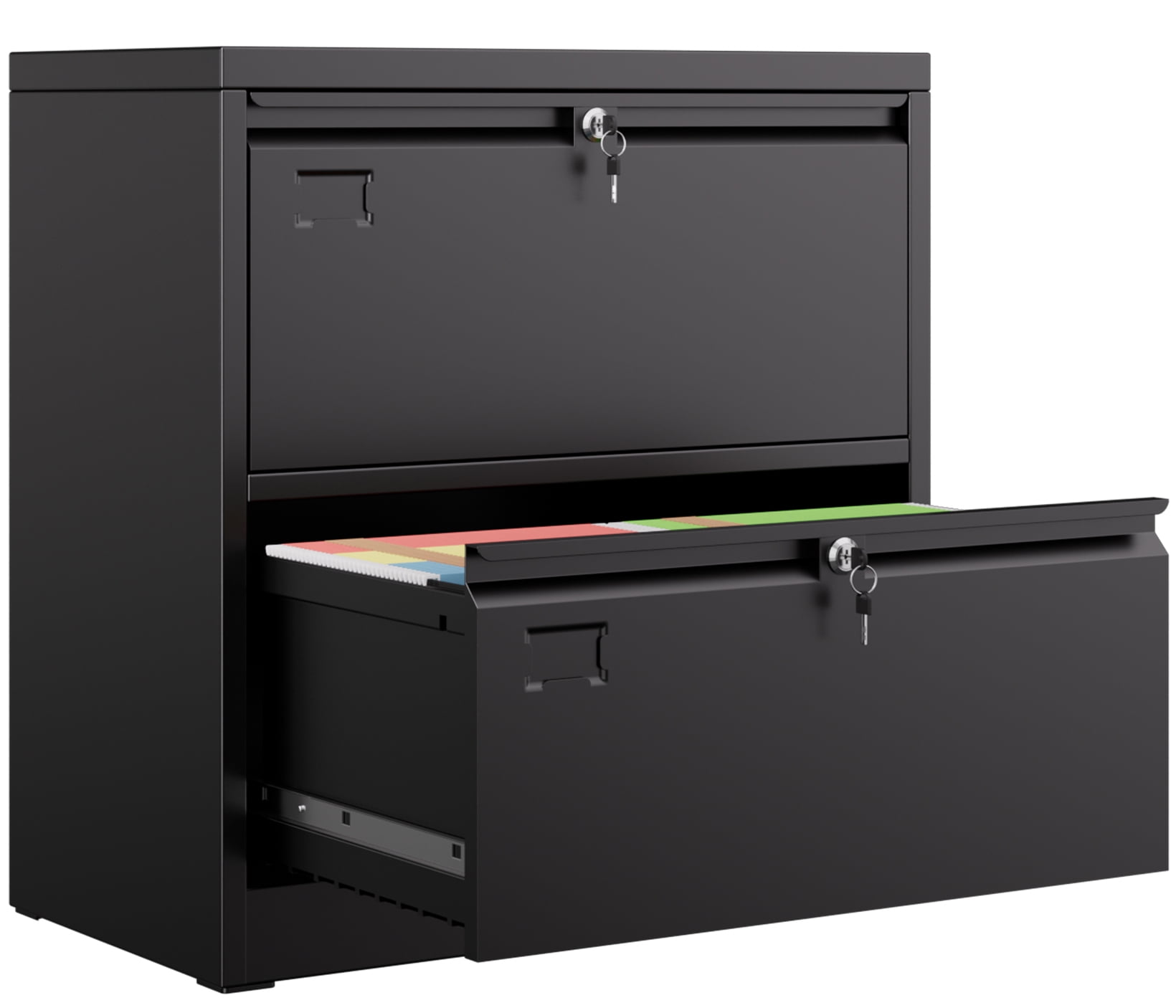 GangMei Black Metal Lateral File Storage Cabinet with 2 Individual Locks, Wide 2 Drawer File Box for Home Office, Steel File Cabinet for Legal/Letter, Assembly Required, Black