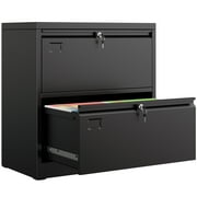 GangMei Black Metal Lateral File Storage Cabinet with 2 Individual Locks, Wide 2 Drawer File Box for Home Office, Steel File Cabinet for Legal/Letter, Assembly Required, Black