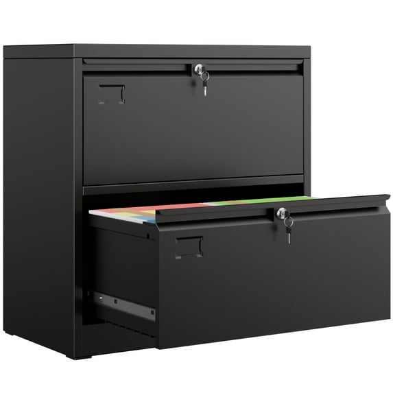 GangMei Black Metal Lateral File Storage Cabinet with 2 Individual Locks, Wide 2 Drawer File Box for Home Office, Steel File Cabinet for Legal/Letter, Assembly Required, Black