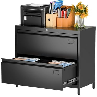 GangMei Black Metal Lateral File Storage Cabinet with 2 Drawers, Wide Filing Cabinet for Home Office, Steel File Cabinet for Legal/Letter, Assembly Required, Black