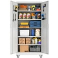 thumbnail image 1 of GangMei 71-Inch Metal Lockable Storage Cabinet with Pegboards and 5 adjustable shelves, White, Assembly Required, 1 of 9