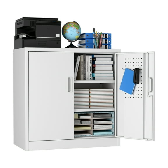 GangMei Metal Garage Storage Cabinet with Wheels,32" H Top Workbench Mobile Tool Chests Garage Cabinets with Pegboards,Tool Cabinets for Home,Office,Shop,Assembly Required, White