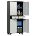GangMei Metal Garage Storage with Wheels, 4 Doors Tool Storage