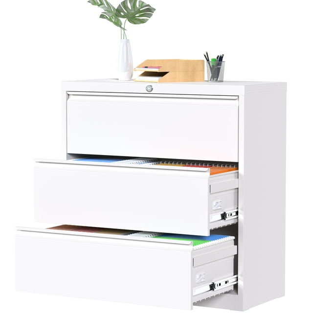 GangMei Metal Lateral File Cabinet with 3 Drawer, Lockable Filing Storage Cabinet for Office, Home,  School,File Organization Cabinet with Files Bar for Letter/Legal, White, Assembly required