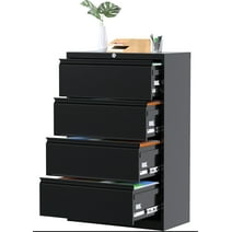 GangMei Metal Lateral File Cabinet with 4 Drawer, Black Lockable Filing Cabinet for Office and Home, File Storage Organization Cabinet with Files Bar for Letter Legal Size, Black, Assembly required