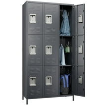 GangMei Metal Locker for School Office Gym Bedroom, 9 Doors Steel Storage Locker Cabinet for Employees,Industrial Storage Locker with 1 Shelves,Assembly Required(Dark Gray)