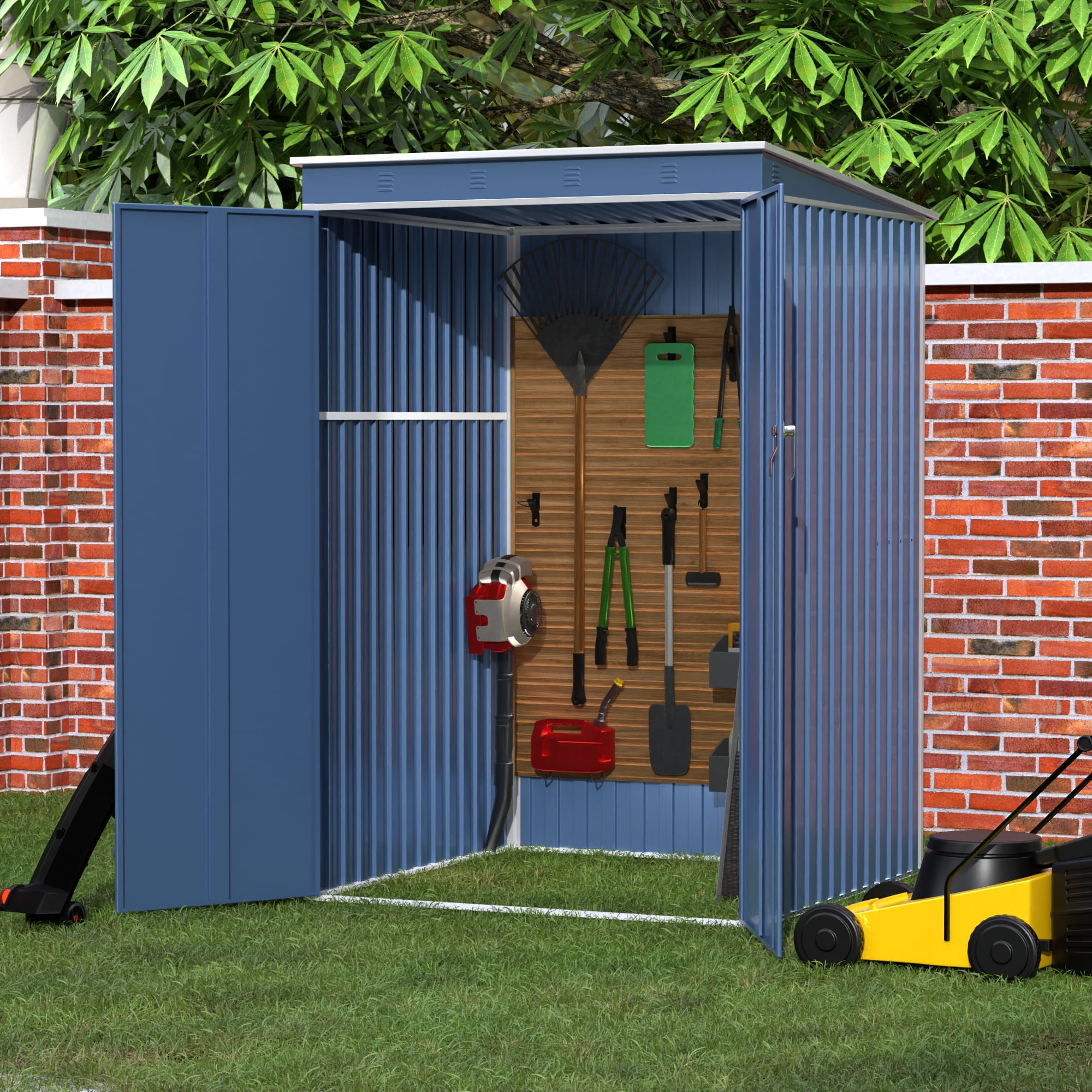GangMei Metal Outdoor Storage Shed 4FT x 4FT, Steel Utility Tool Shed