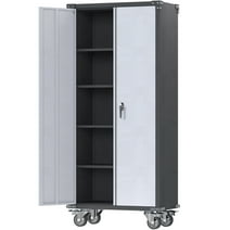 GangMei Metal Rolling Garage Cabinet, 71'' Tall Industrial Storage Cabinet with Wheels and 4 Adjustable Shelves, Utility Filing Cabinet for Garage, Tool House, Assemble Required