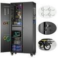 thumbnail image 1 of GangMei Metal Storage Cabinet with 1 Drawer and Pegboards,71" H Top Workbench Mobile Tool Chests Garage Cabinets with 4 Wheels,Tool Cabinets for Home,Office,Shop，Assembly Required, Black, 1 of 8