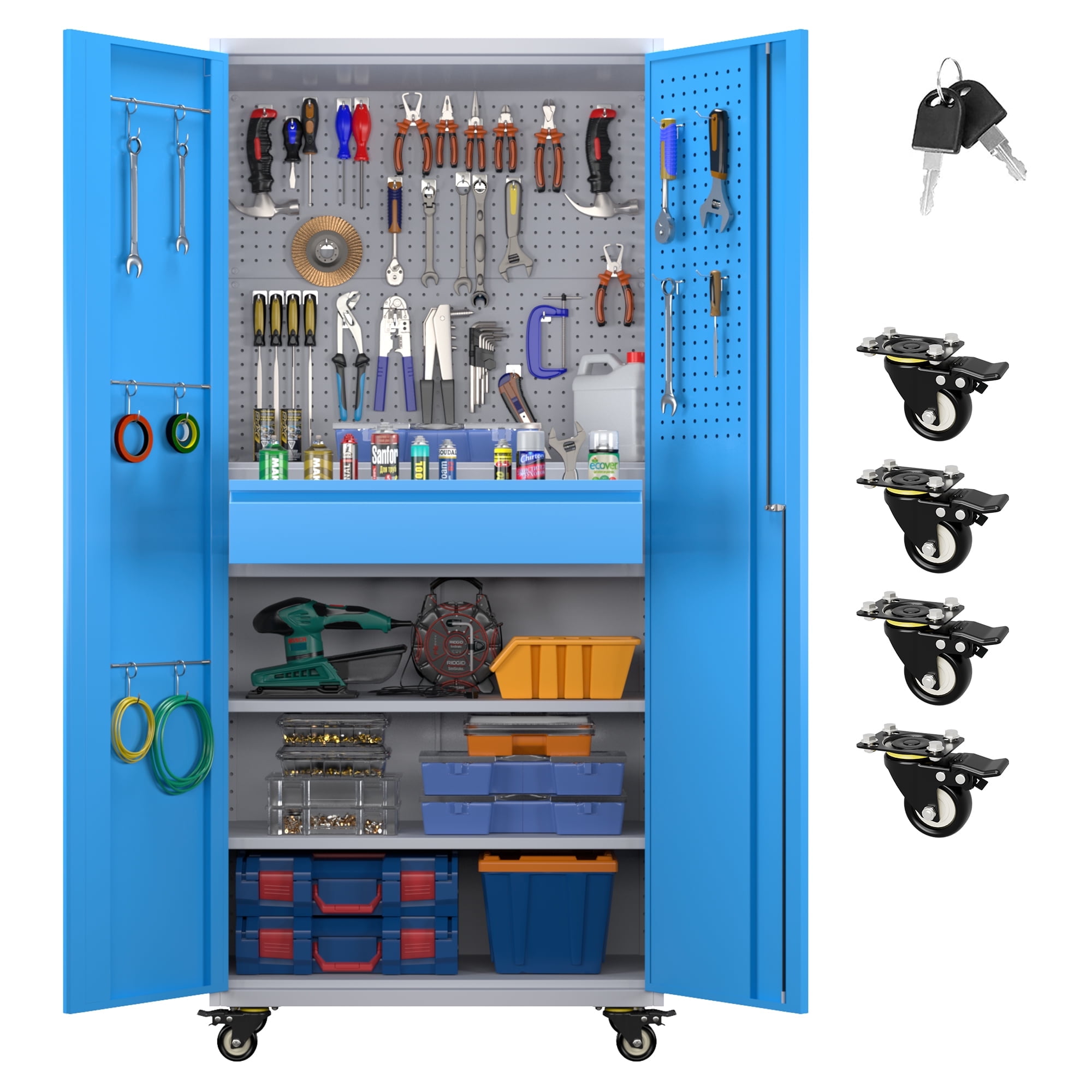 GangMei Metal Storage Cabinet with 1 Drawer and Pegboards,71