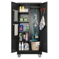thumbnail image 1 of GangMei Metal Storage Cabinet with Hanging Rod and Pegboards,62" H Top Workbench Mobile Tool Chests Garage Cabinets with 4 Wheels,Tool Cabinets for Home,Office,Shop，Assembly Required, Black, 1 of 7