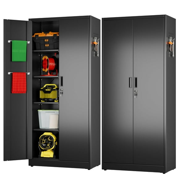 GangMei Metal Storage Cabinet with Hanging Rod and Pegboards,71" H Top Workbench Mobile Tool Chests Garage Cabinets,Tool Cabinets, Assembly Required,Middle