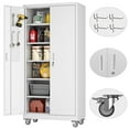 thumbnail image 1 of HUAXRON Metal Storage Garage Cabinet with Wheels, Office Cabinet with Storage Shelves and Double Doors, for Garage and Utility Room, Home Office, Assemble Required , White, 1 of 11