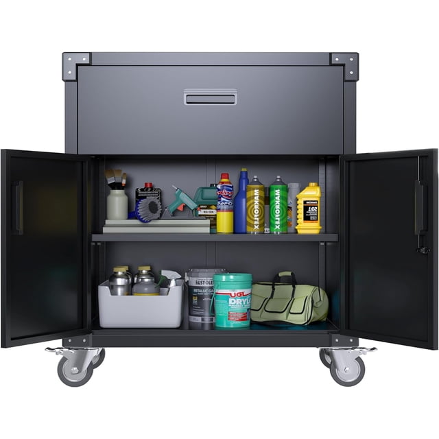 GangMei Metal Storage Garage with Wheels, Rolling Tool Chests