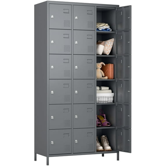 GangMei 18 Doors Metal Storage Locker Cabinet, Industrial Storage Lockers for Employees, Large Steel Storage Locker for School Office Gym Bedroom,Assembly Required (Dark Grey)