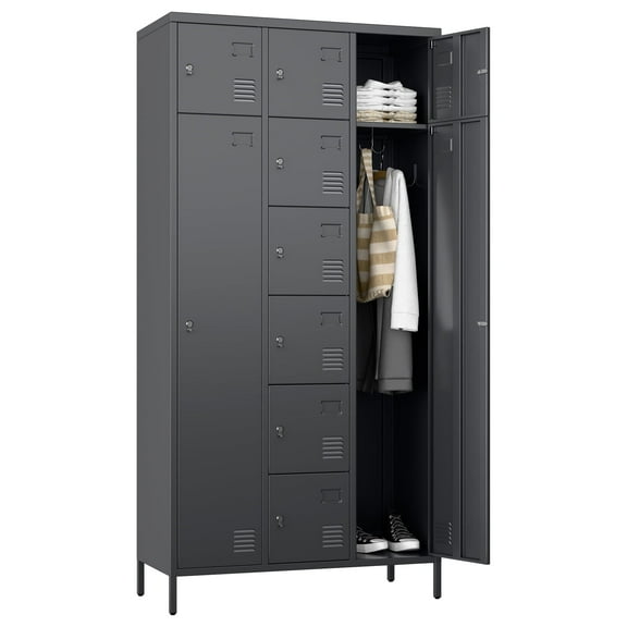 GangMei Metal Storage Locker, 10-Door, Adult, Lockable, Gray, 1 Count