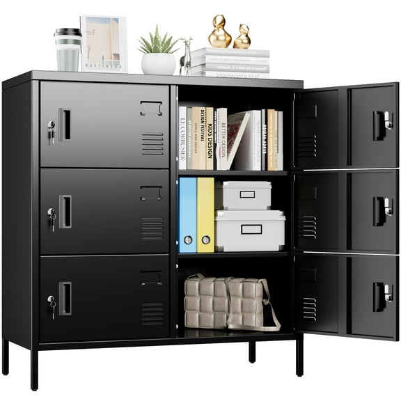 GangMei Metal Storage Locker, 6-Door Steel Locker for School, Office, Gym, Bedroom, Black, Assembly Required