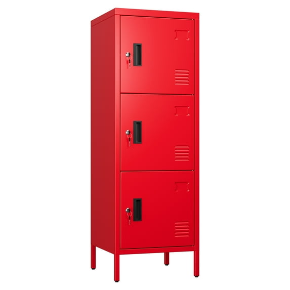 GangMei Metal Storage Locker with Ventilation Holes, Steel Single Locker with Lock and Card Slof for Children Room, School, Office, Home,47.3" H x 15.8" W x 15.8" D,Assembly Required,Red