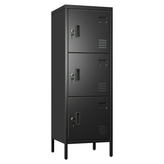 GangMei Metal Storage Locker with Ventilation Holes, Steel Single Locker with Lock and Card Slof for Children Room, School, Office, Home,47.3" H x 15.8" W x 15.8" D,Assembly Required,Black