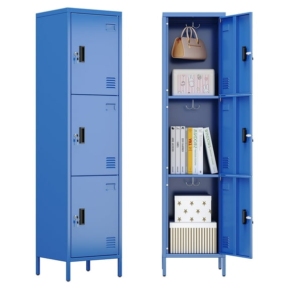 GangMei Metal Storage Locker for School Office Gym Bedroom,Single 3 Door Steel Storage Locker for Employees,Assembly Required,Blue
