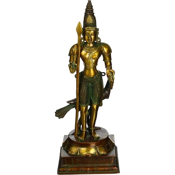 GangesIndia Brass Lord Murugan with Peacock Statue