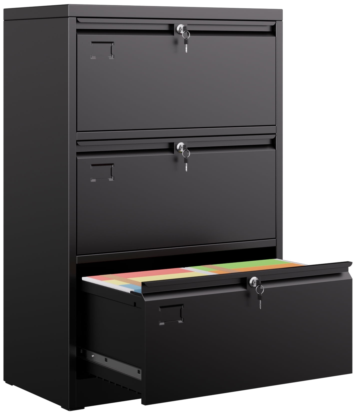 Gangmei 3 Drawers Metal Lateral File Storage Cabinet with 3 Individual Locks and Hanging Folders for Letter/Legal A4 Size, Wide File Storage Cabinet for Home Office School, Assembly Required