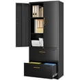 thumbnail image 1 of Gangmei 2 Drawers Metal Lateral File Storage Cabinet with 2 Lockable Doors for Home, Office, School, Office Home Steel Vertical File Cabinet for A4 Letter /Legal Size, Assembly Required (Black), 1 of 8