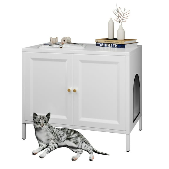 Gangmei Decorative Cat House Pet House, Cats Furniture Cabinet, 31.5"W x 20"D x 26.5"H, White, Assembly Required