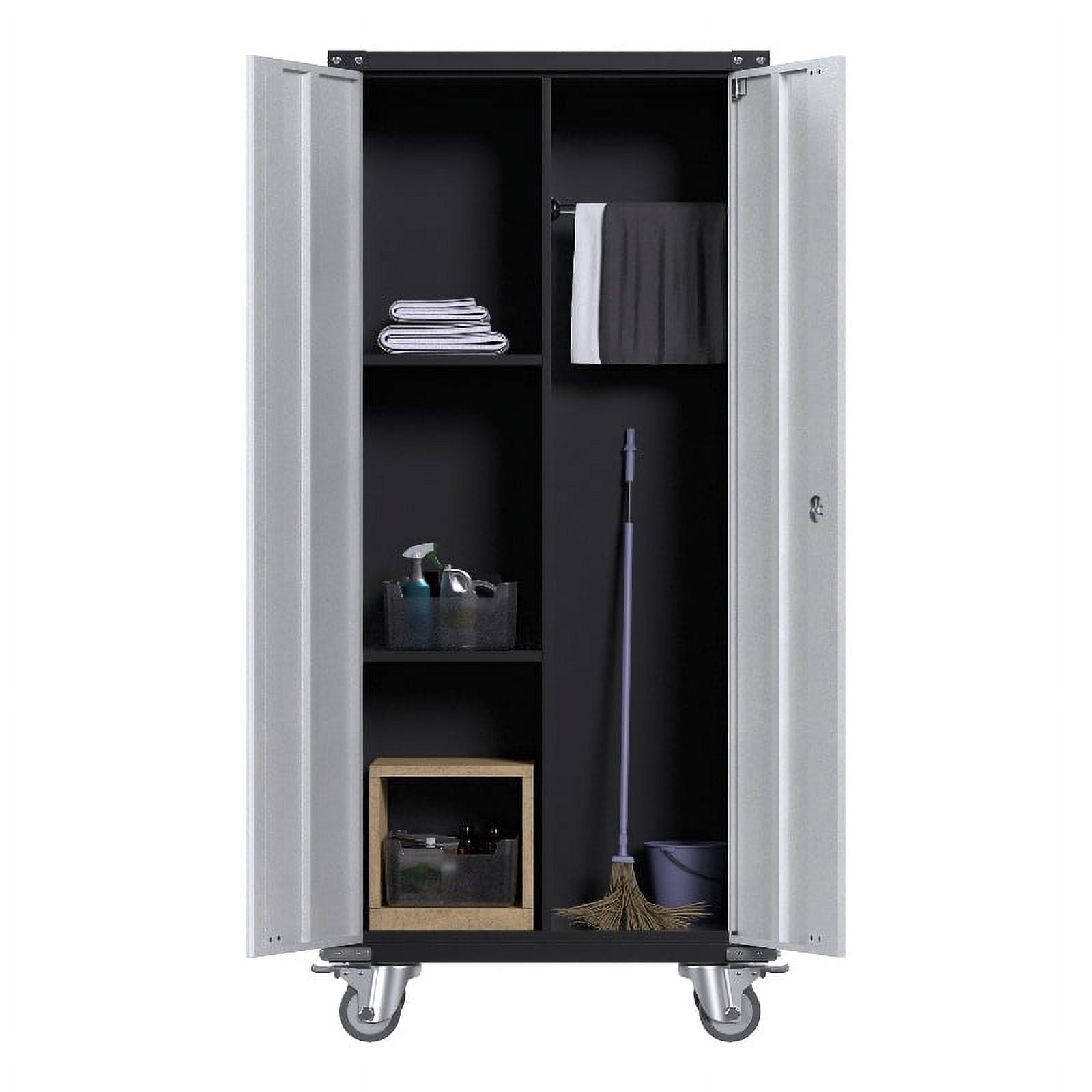 Gangmei Metal Broom Storage Cabinet with Rod.Cleaning Tool Storage Cabinet
