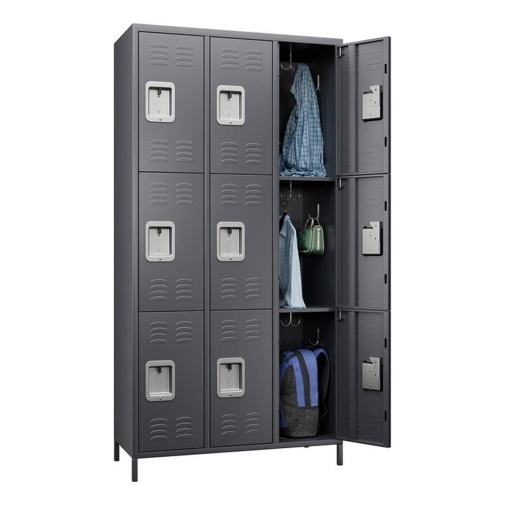 Dark Gray Steel 9-Door Office Storage Locker