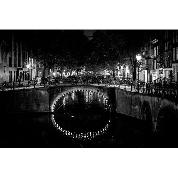 Gango Home Decor B&W Canal at Night II by Erin Berzel (Printed on Paper); One 36x24in Fine Art Paper Giclee Print